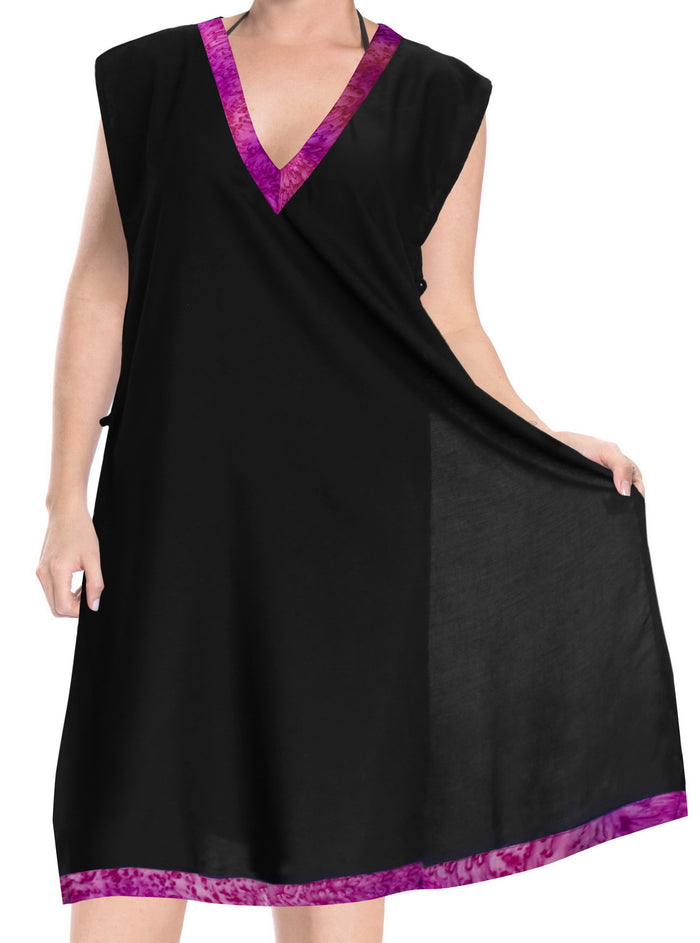 la leela LA LEELA Bikini Swim Beach wear Swimsuit Cover ups Women Caftan Dress Solid OSFM 8-14 [M- L] Halloween Black_B956