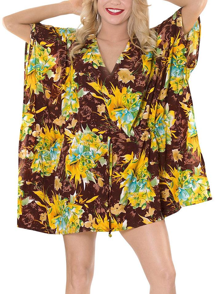 La Leela LA LEELA Bikini Swim Beach Wear Swimsuit Cover Ups Women Kimono Dress Printed