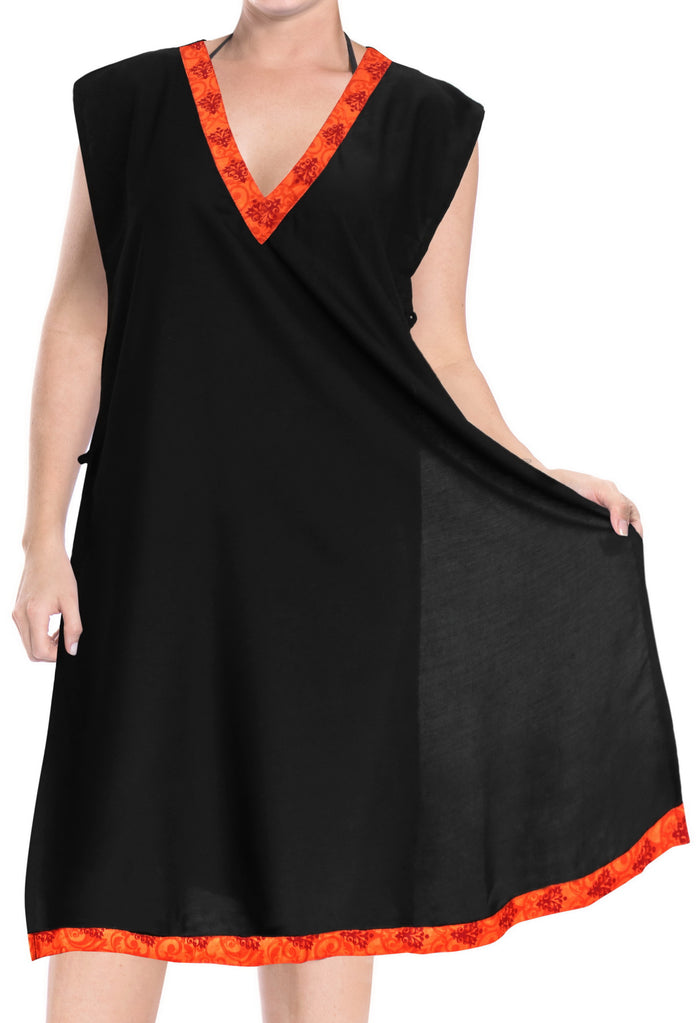 la leela LA LEELA Bikini Swim Beach wear Swimsuit Cover ups Women Caftan Dress Solid OSFM 8-14 [M- L] Halloween Black_B960