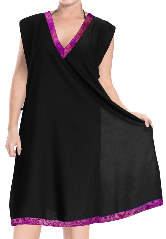 la leela LA LEELA Bikini Swim Beach wear Swimsuit Cover ups Women Caftan Dress Solid OSFM 8-14 [M- L] Halloween Black_B957