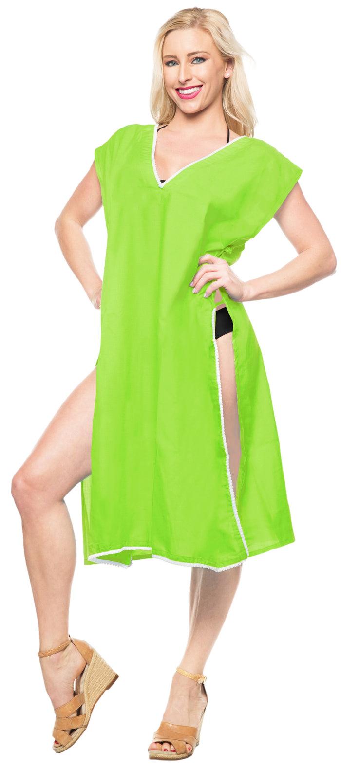 la leela LA LEELA Bikini Swim Beach wear Swimsuit Cover ups Women Caftan Dress Solid OSFM 8-14 [M- L] Green_B621