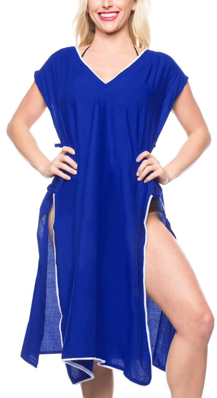 la leela LA LEELA Bikini Swim Beach wear Swimsuit Cover ups Women Caftan Dress Solid OSFM 8-14 [M- L] Blue_B788
