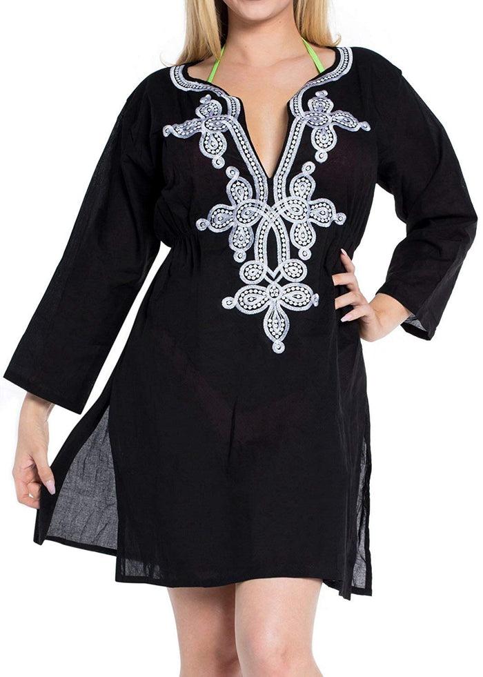 La Leela LA LEELA Bikini Swim Beach Wear Swimsuit Cover Ups Women Caftan Dress Embroidery