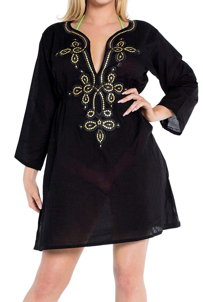La Leela LA LEELA Bikini Swim Beach Wear Swimsuit Cover Ups Women Caftan Dress Embroidery