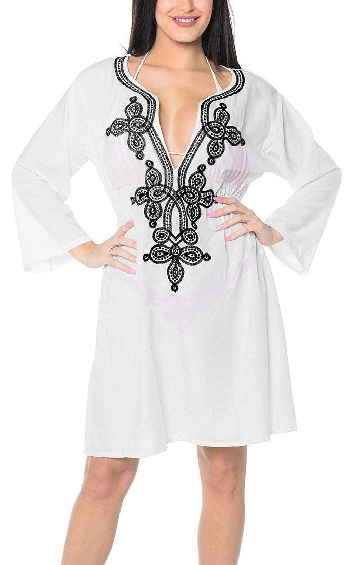 La Leela LA LEELA Bikini Swim Beach Wear Swimsuit Cover Ups Women Caftan Dress Embroidery