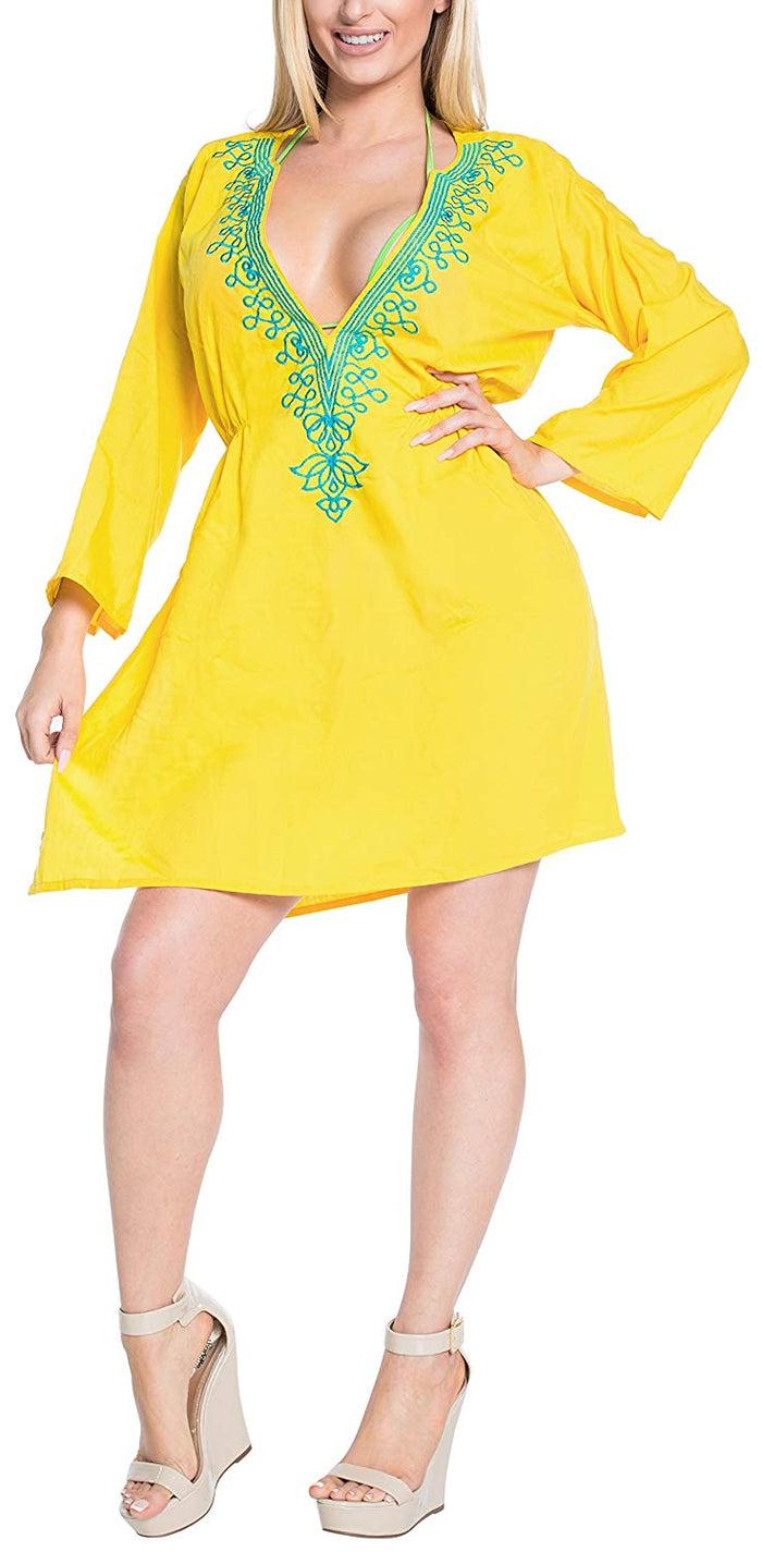la leela LA LEELA Bikini Swim Beach wear Swimsuit Cover ups Women Caftan Dress Embroidery