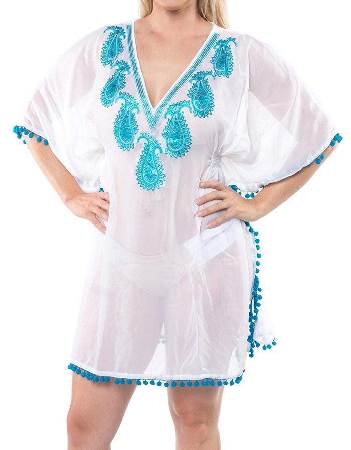 La Leela LA LEELA Bikini Swim Beach Wear Swimsuit Coverup Women Kimono Dress Embroidery