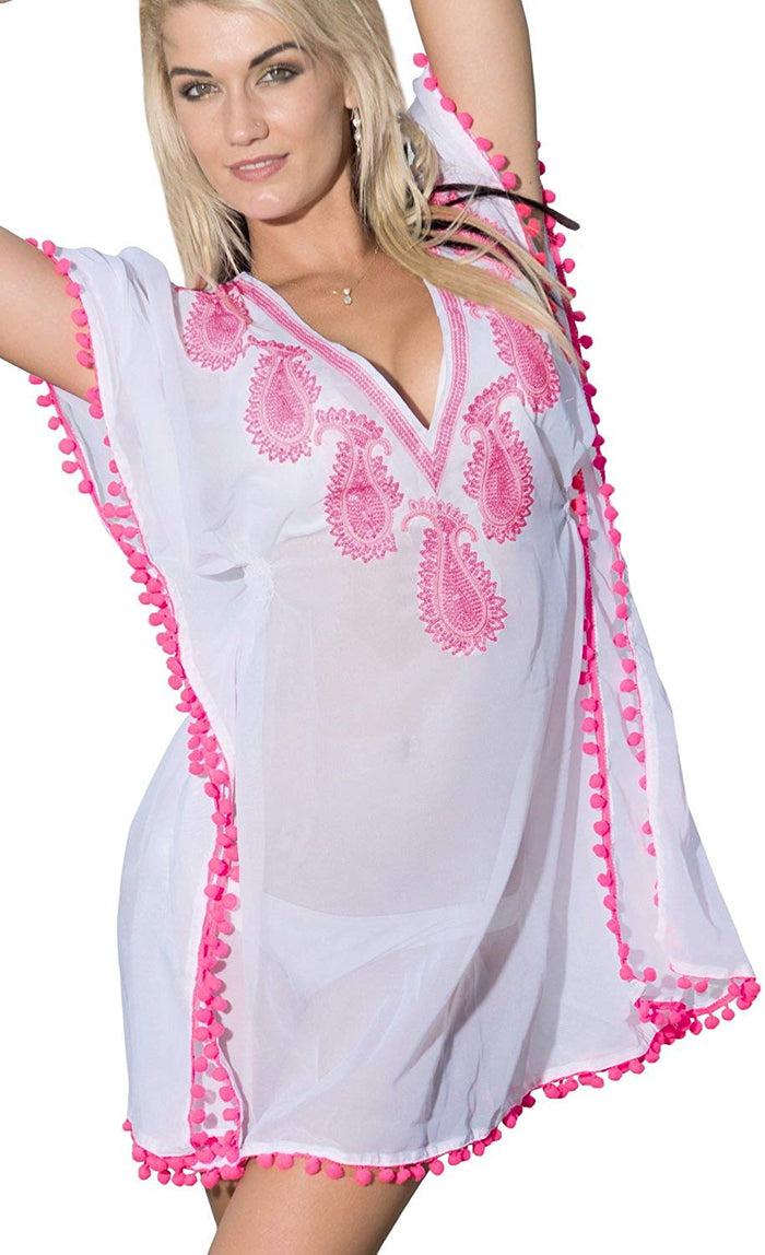La Leela LA LEELA Bikini Swim Beach Wear Swimsuit Coverup Women Kimono Dress Embroidery