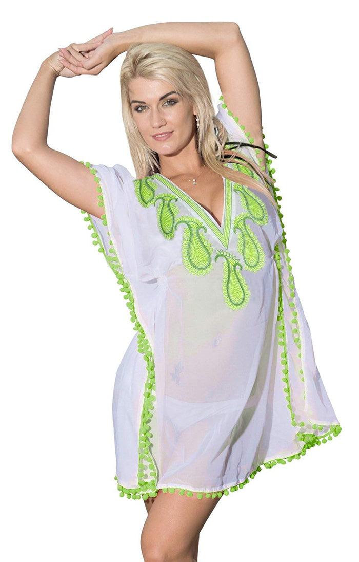 La Leela LA LEELA Bikini Swim Beach Wear Swimsuit Coverup Women Kimono Dress Embroidery