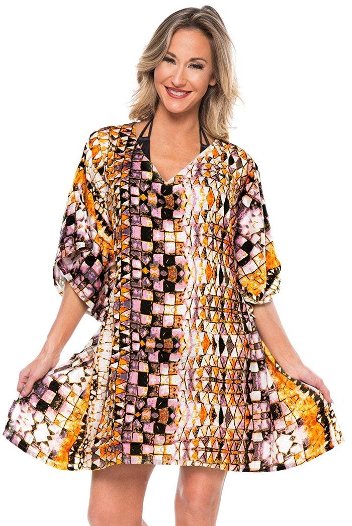 La Leela LA LEELA Bikini Swim Beach Wear Swimsuits Cover Ups Women Kimono Dress Printed
