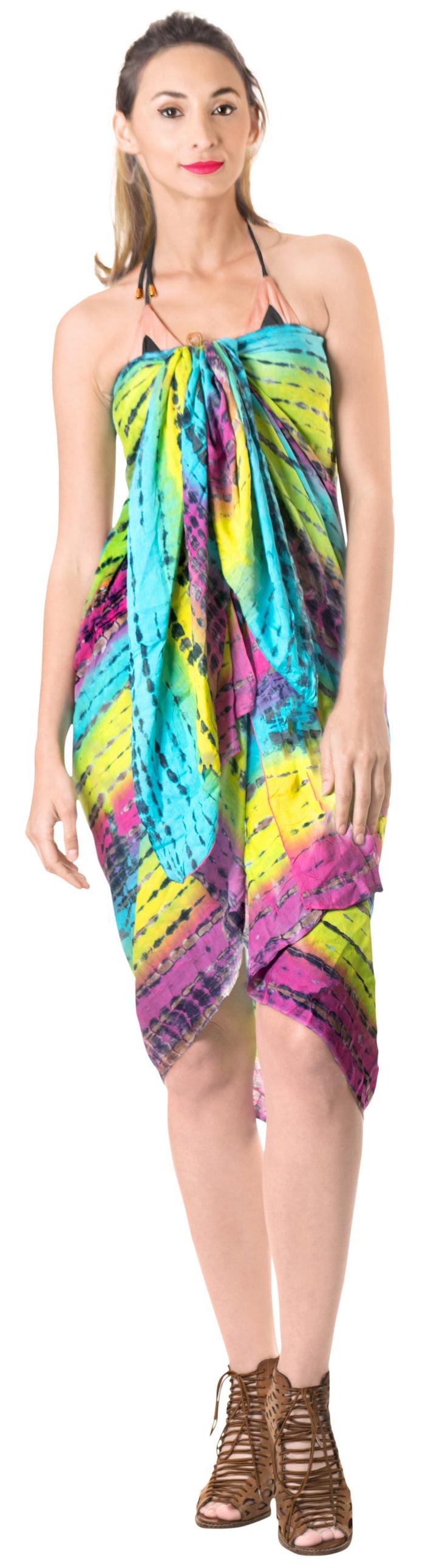 La Leela LA LEELA Bikini Swimwear Wrap Sarong Bikini Cover Up Tie Dye 78"X43" Yellow_4451