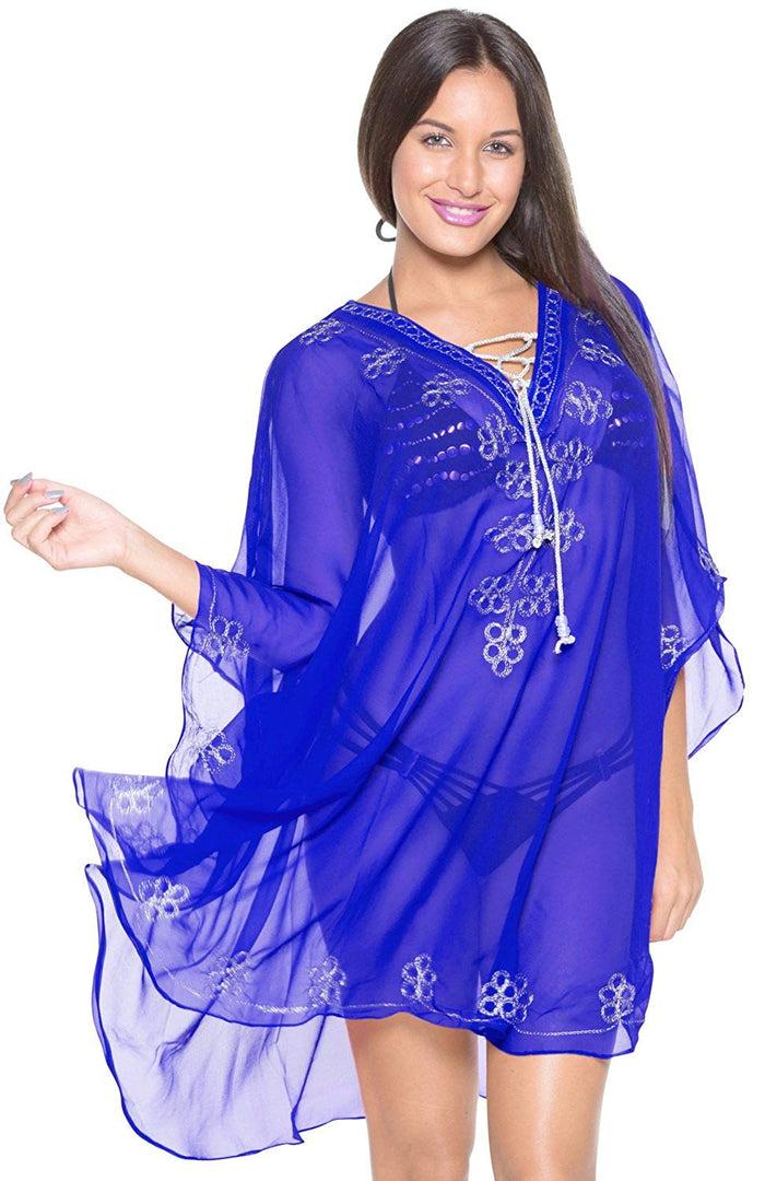 La Leela LA LEELA Bikini Wear Swimsuit Beach Cardigan Cover-ups Women Dress Embroidery