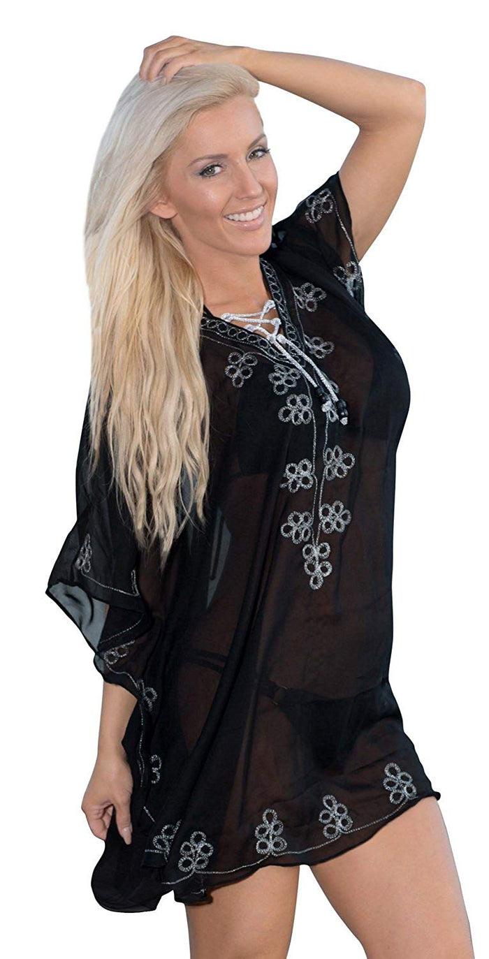 La Leela LA LEELA Bikini Wear Swimsuit Beach Cardigan Cover-ups Women Dress Embroidery