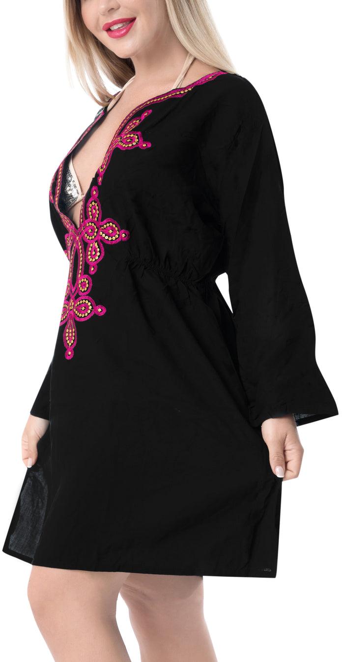 La Leela LA LEELA Bikni Swimwear Cover Up Embroidered Beachwear Sundress Long Maxi Plus Size Beach Dress Red