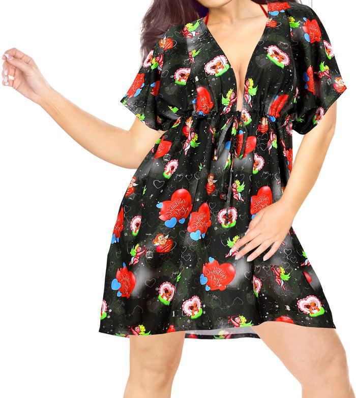 la leela LA LEELA Bikni Swimwear Digital HD Print Tunic Vintage Cover Up Halloween Valentine Day Black_Y640