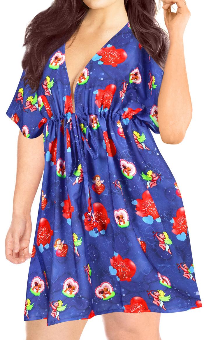 la leela LA LEELA Bikni Swimwear Digital HD Print Tunic Vintage Cover Up Valentine Day Blue_Y639