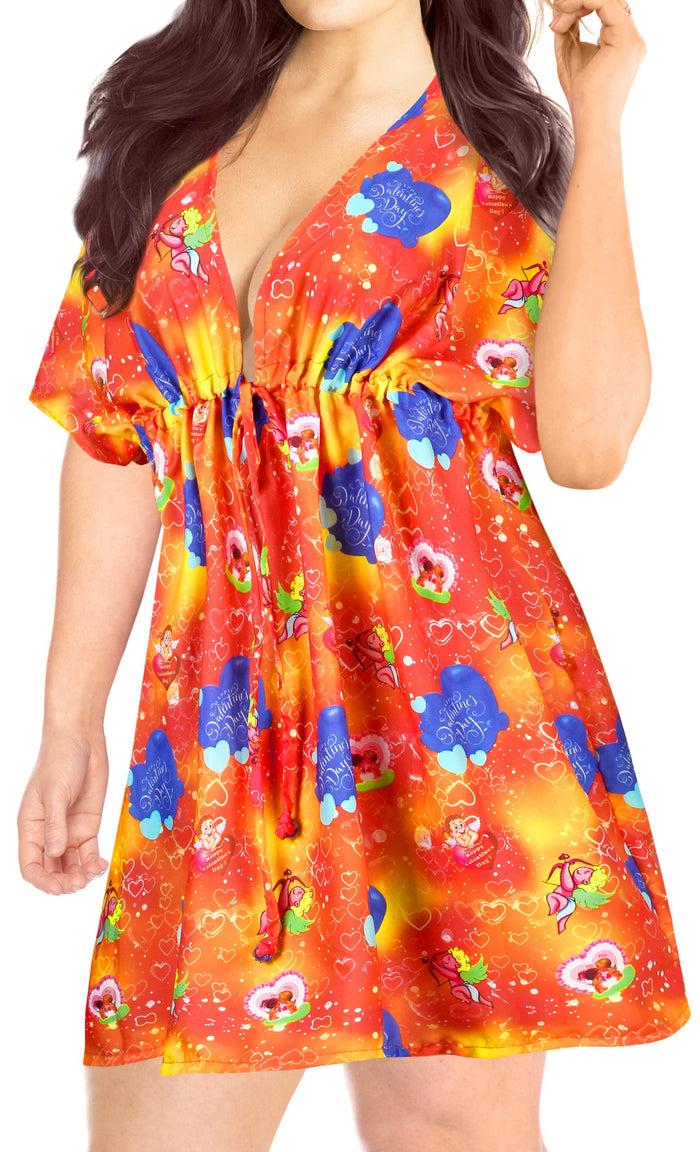 la leela LA LEELA Bikni Swimwear Digital HD Print Tunic Vintage Cover Up Pumpkin Orange_Y641