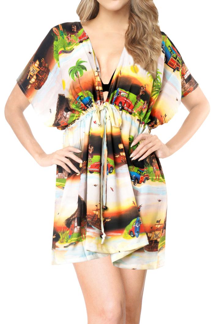 la leela LA LEELA Bikni Swimwear Digital HD Print Tunic Vintage Cover Up Halloween Black_A339