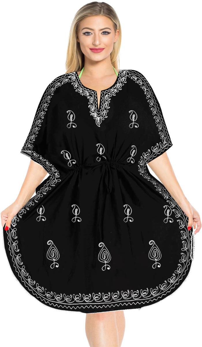 la leela LA LEELA Bikni Swimwear Rayon Solid Cover Up OSFM 16-28W [XL- 4X] Halloween Black_H480