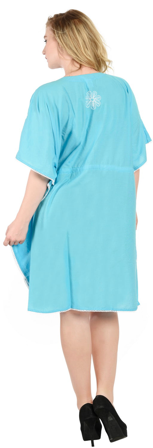 La Leela LA LEELA Bikni Swimwear Rayon Solid Summer Cover Up OSFM 14-28 [L-4X] Light Blue_1410