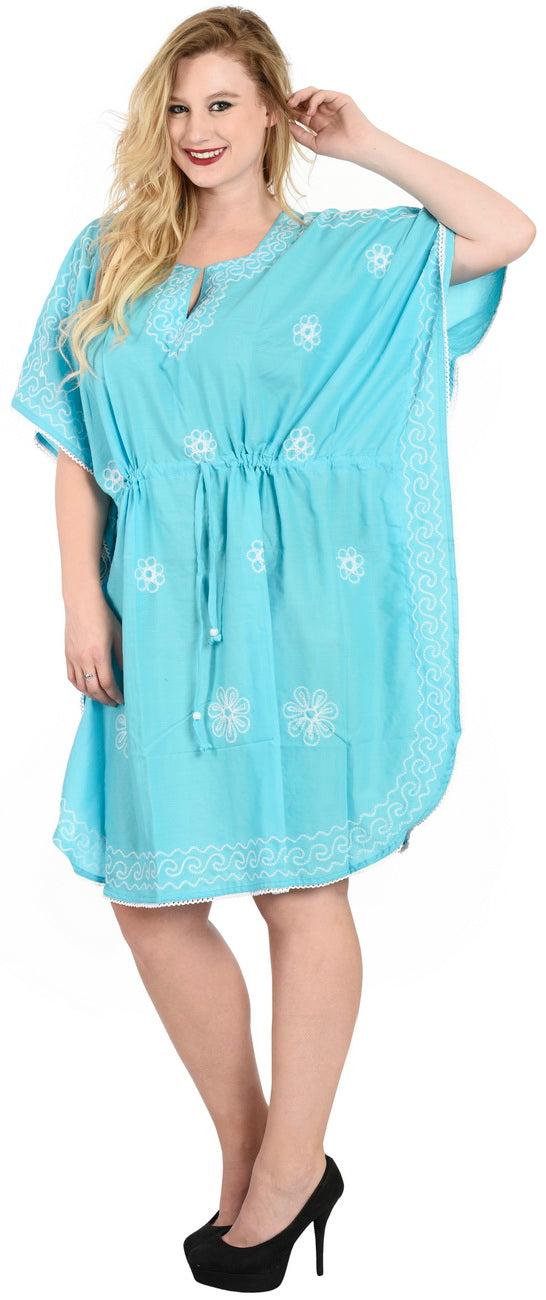 La Leela LA LEELA Bikni Swimwear Rayon Solid Summer Cover Up OSFM 14-28 [L-4X] Light Blue_1410