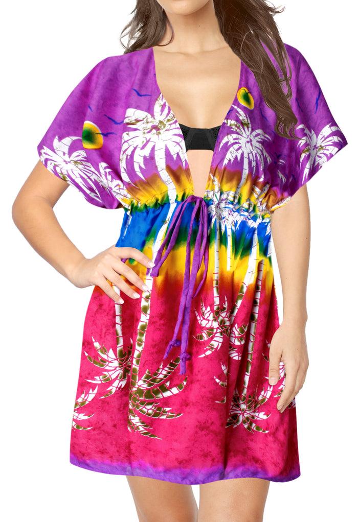 la leela LA LEELA Bikni Swimwear Soft fabric Printed Beachwear Loose Cover Up OSFM 14-24W [L- 3X] Violet_B817