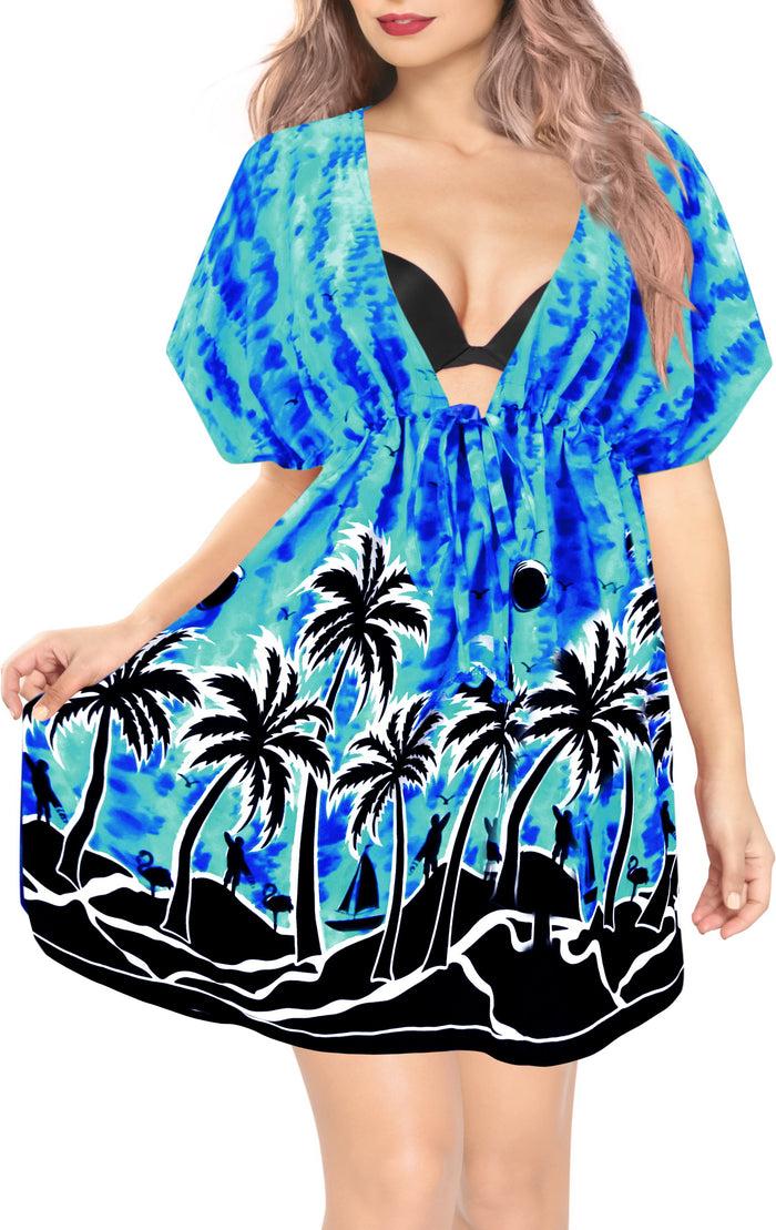 la leela LA LEELA Bikni Swimwear Soft fabric Printed Beachwear Loose Cover Up OSFM 14-24W [L- 3X] Blue_B936