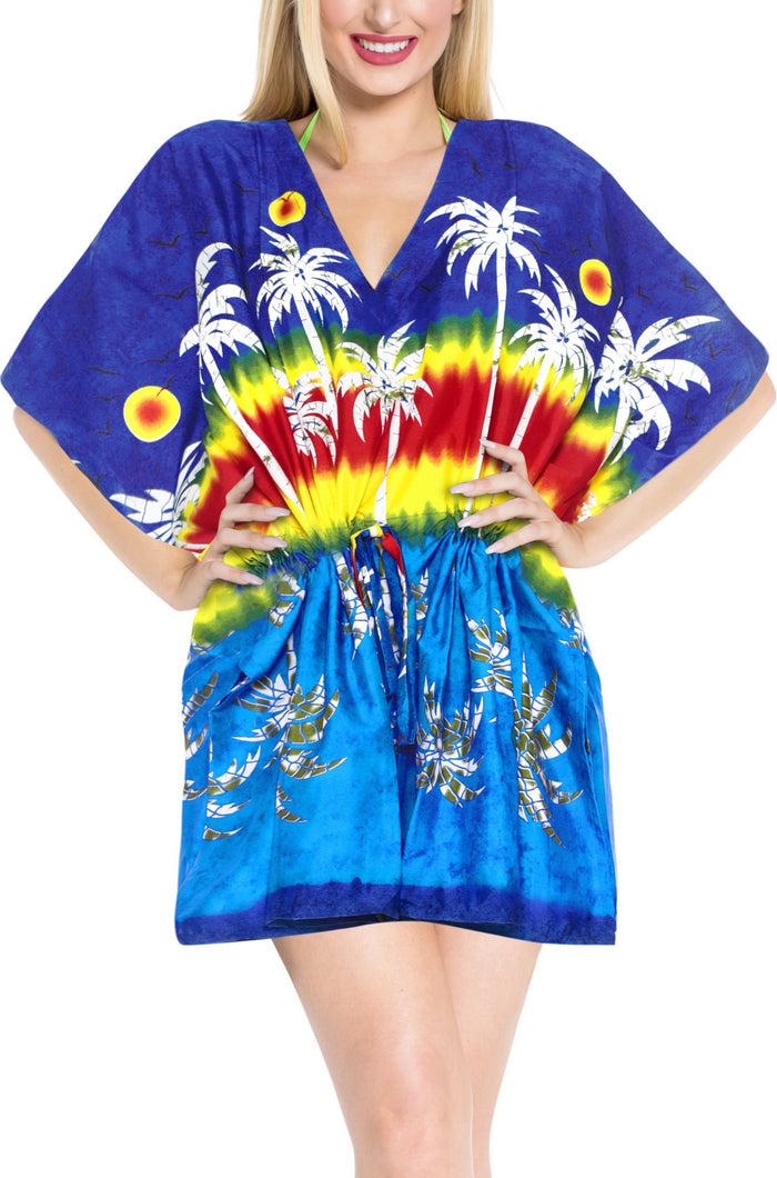 la leela LA LEELA Bikni Swimwear Soft fabric Printed Beachwear Loose Cover Up OSFM 16-28W [XL- 4X] Blue_M720