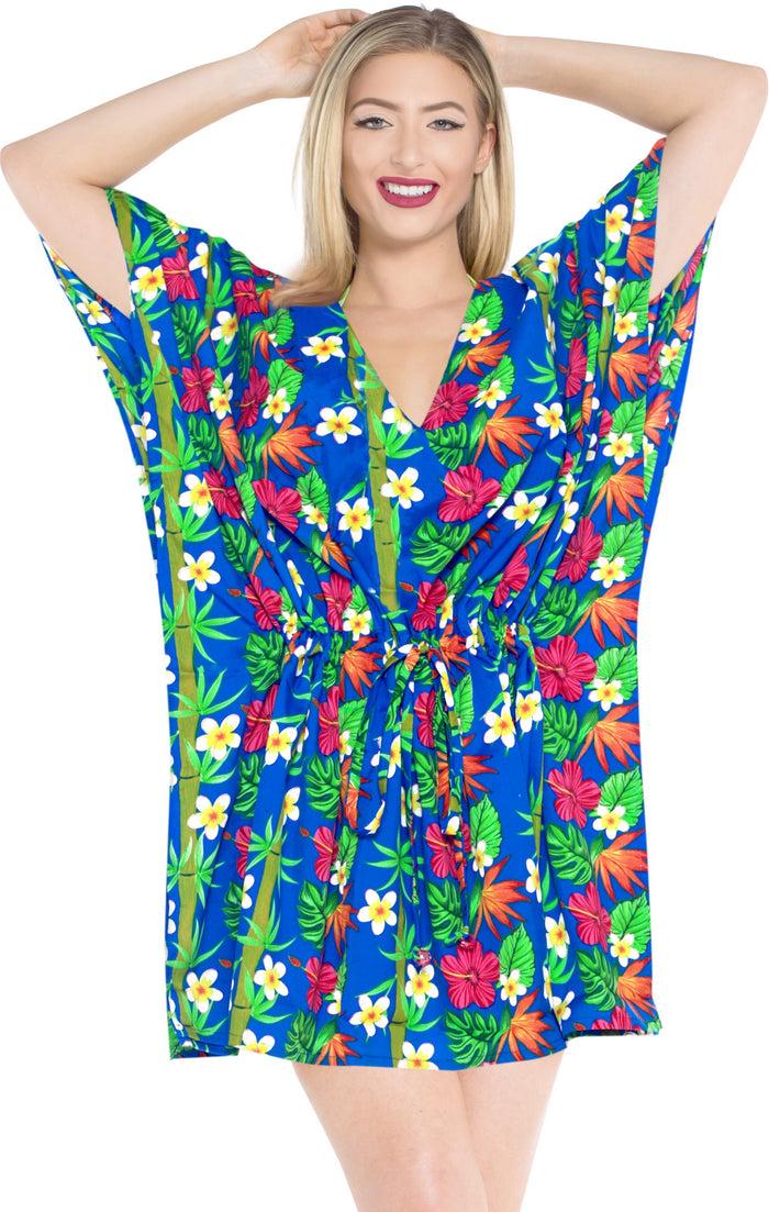 la leela LA LEELA Bikni Swimwear Soft fabric Printed Beachwear Loose Cover Up OSFM 16-28W [XL- 4X] Blue_S45