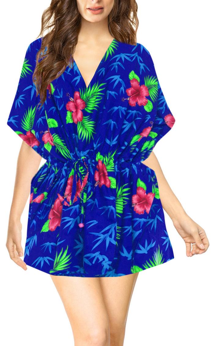 la leela LA LEELA Bikni Swimwear Soft fabric Printed Beachwear Loose Cover Up OSFM 16-28W [XL- 4X] Blue_O269