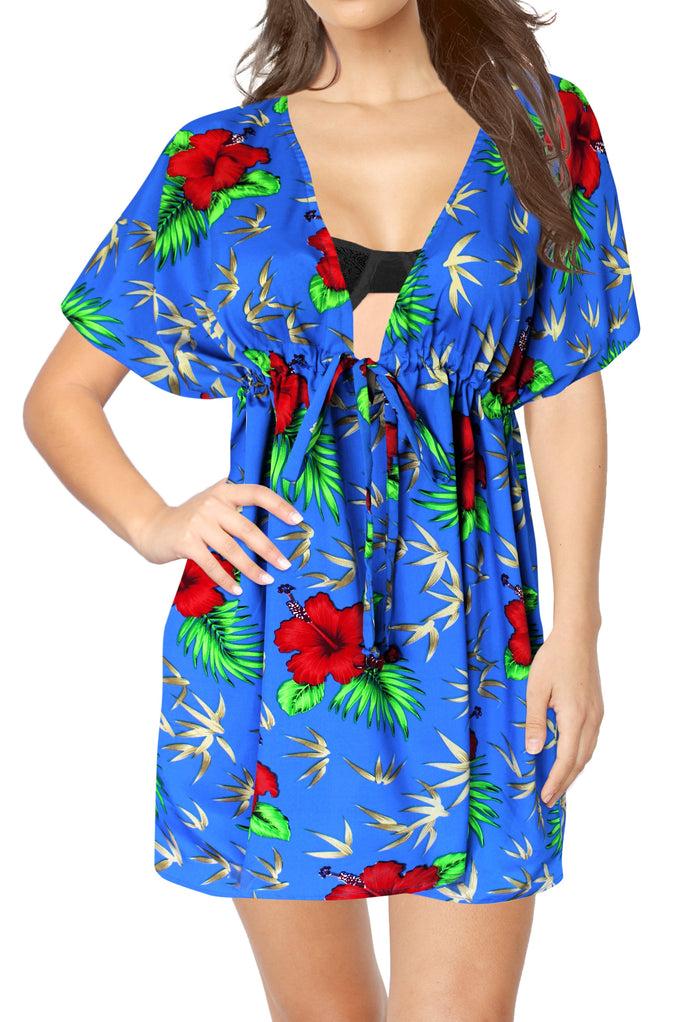 la leela LA LEELA Bikni Swimwear Soft fabric Printed Beachwear Loose Cover Up OSFM 14-24W [L- 3X] Blue_B781