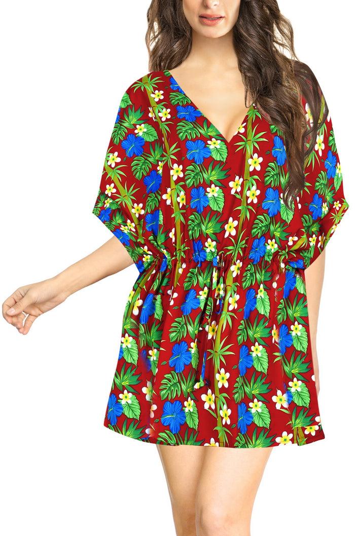 la leela LA LEELA Bikni Swimwear Soft fabric Printed Beachwear Loose Cover Up OSFM 16-28W [XL- 4X] Blood Red_S44