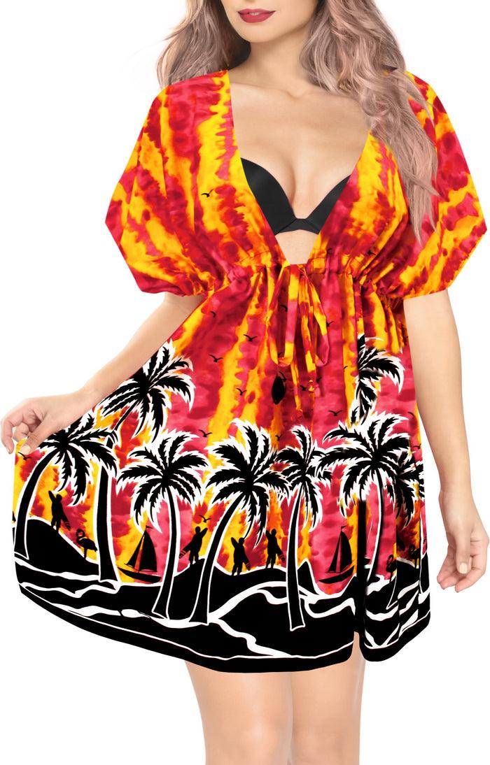 la leela LA LEELA Bikni Swimwear Soft fabric Printed Beachwear Loose Cover Up OSFM 14-24W [L- 3X] Blood Red_B937
