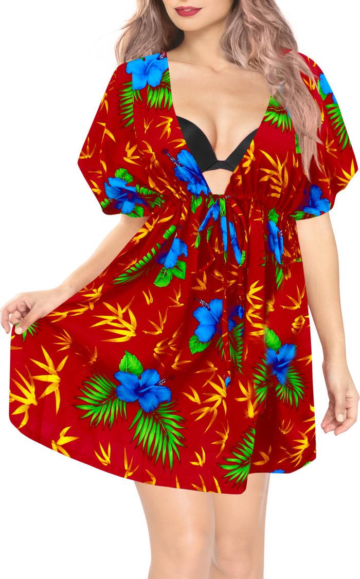 la leela LA LEELA Bikni Swimwear Soft fabric Printed Beachwear Loose Cover Up OSFM 14-24W [L- 3X] Blood Red_B915