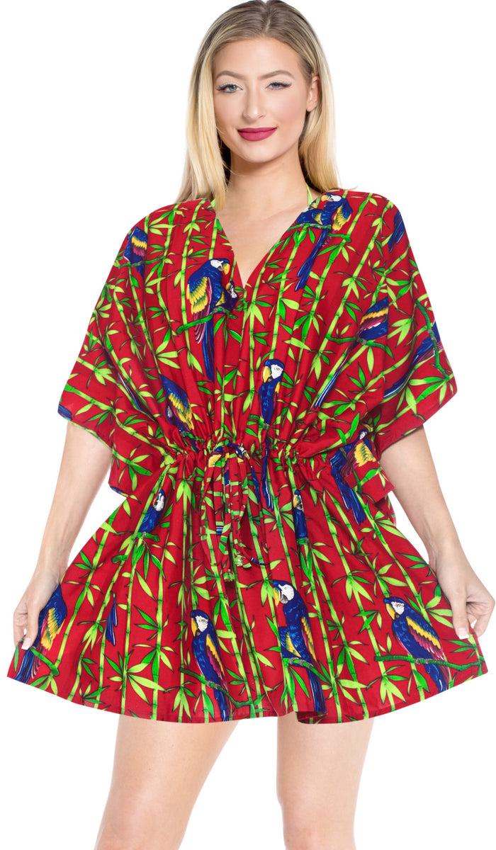 la leela LA LEELA Bikni Swimwear Soft fabric Printed Beachwear Loose Cover Up OSFM 16-28W [XL- 4X] Blood Red_O225