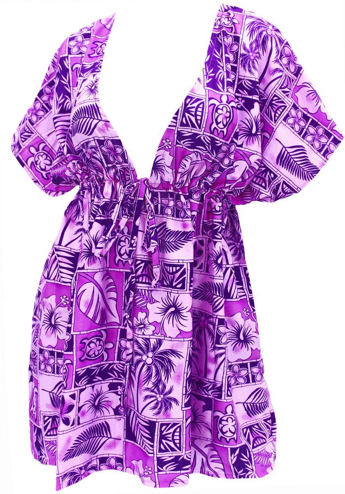 la leela LA LEELA Bikni Swimwear Soft fabric Printed Beachwear Loose Cover Up OSFM 14-24W [L- 3X] Violet_O231
