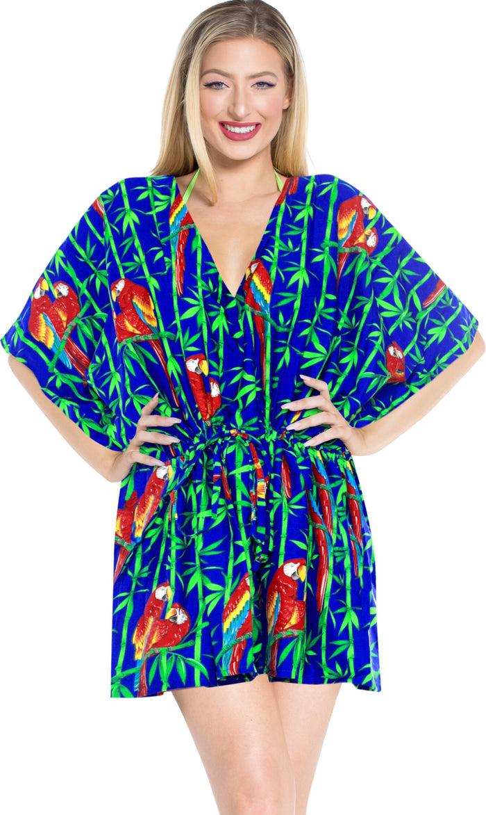 la leela LA LEELA Bikni Swimwear Soft fabric Printed Beachwear Loose Cover Up OSFM 16-28W [XL- 4X] Blue_O224