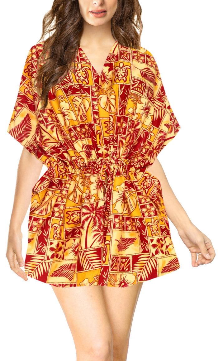 la leela LA LEELA Bikni Swimwear Soft fabric Printed Beachwear Loose Cover Up OSFM 16-28W [XL- 4X] Blood Red_O235