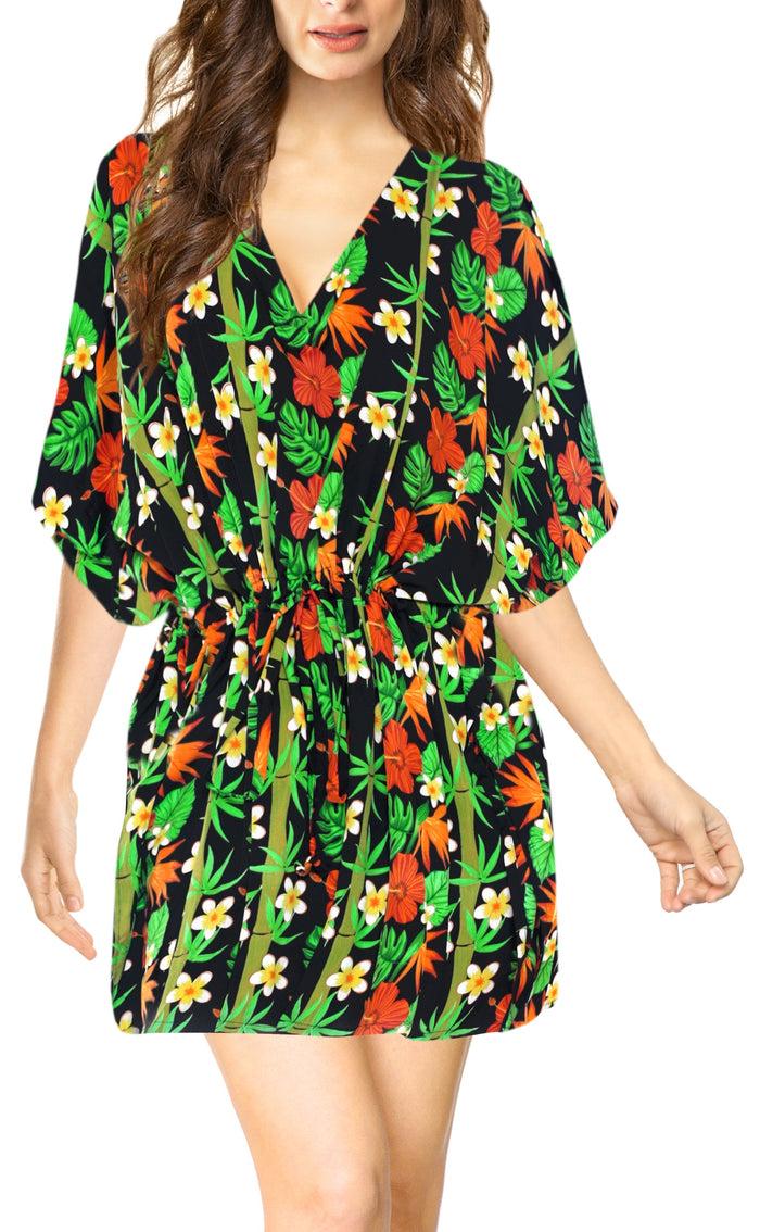 la leela LA LEELA Bikni Swimwear Soft fabric Printed Beachwear Loose Cover Up OSFM 16-28W [XL- 4X] Halloween Black_S46