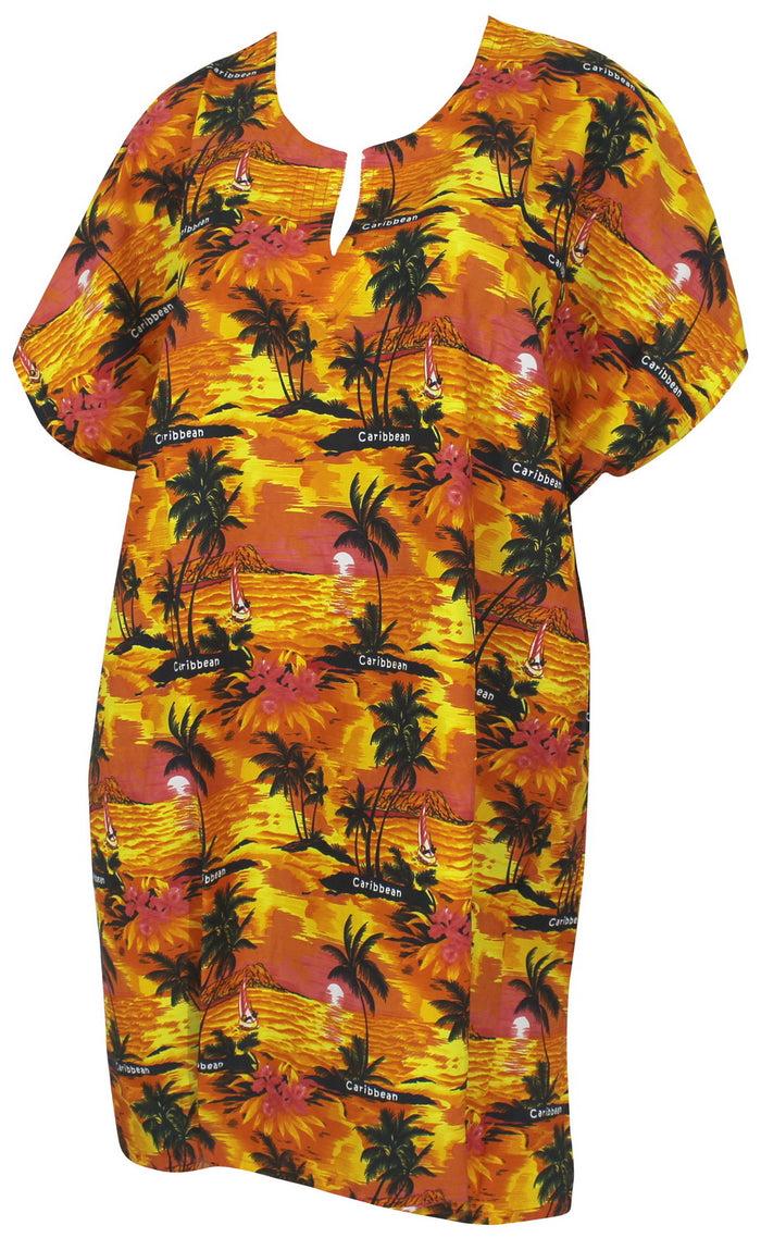 la leela La Leela Caribbean & Evening Flower Printed Orange Beach Cover up/Tunic XL