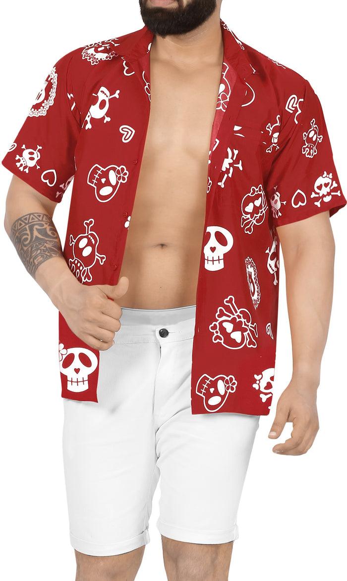 La Leela LA LEELA Casual Beach Hawaiian Shirt For Aloha Tropical Beach Front Pocket Short Sleeve For Men Red