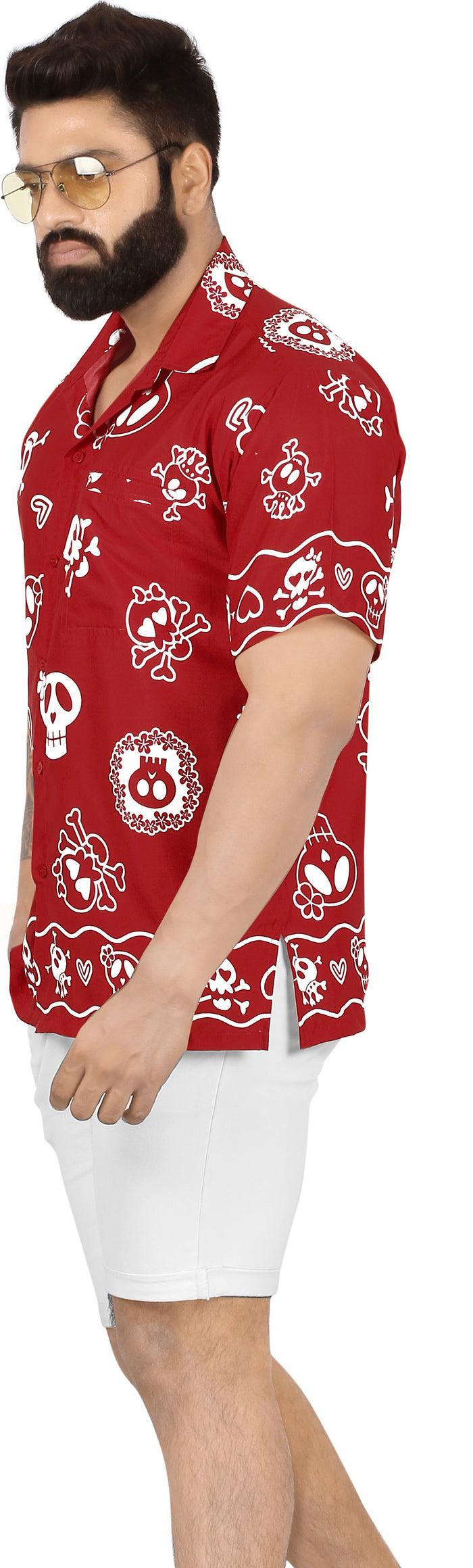 La Leela LA LEELA Casual Beach Hawaiian Shirt For Aloha Tropical Beach Front Pocket Short Sleeve For Men Red