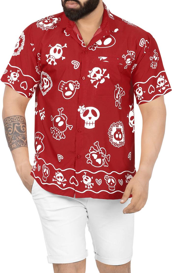 la leela LA LEELA Casual Beach hawaiian Shirt for Aloha Tropical Beach front Pocket Short Sleeve for Men Red