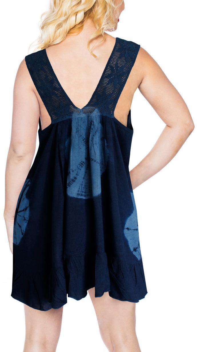 La Leela La Leela Casual Beachwear Swimsuit Bikini Swimwear Sleeveless Blouse Cover Up Navy Blue