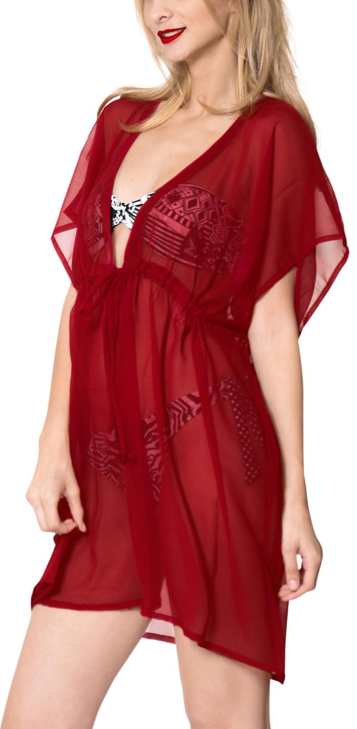 La Leela LA LEELA Chiffon Solid Hawaii Cardigan Girl OSFM 14-24 [L-3X] Maroon_854 Maroon_D557