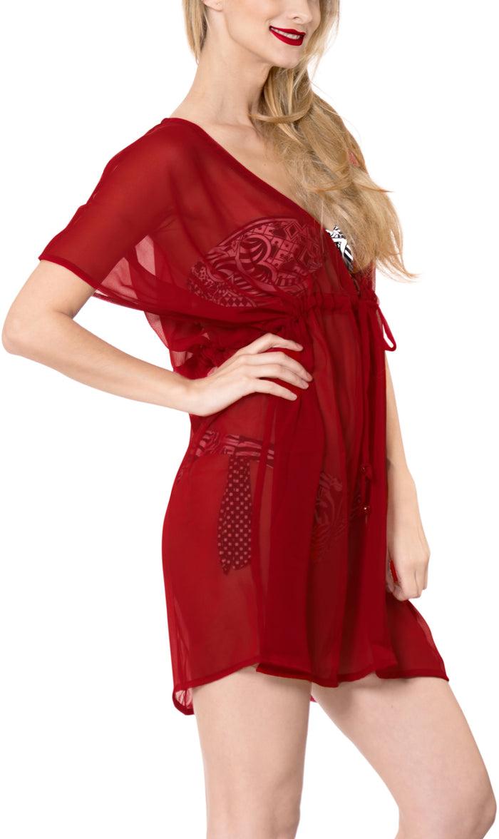 La Leela LA LEELA Chiffon Solid Hawaii Cardigan Girl OSFM 14-24 [L-3X] Maroon_854 Maroon_D557