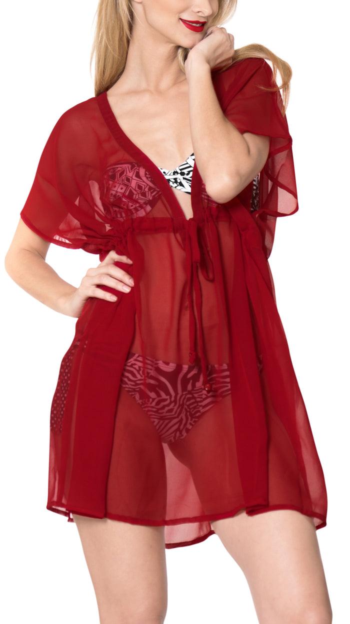 la leela LA LEELA Chiffon Solid Hawaii Cardigan Girl OSFM 14-24 [L-3X] Maroon_854 Maroon_D557