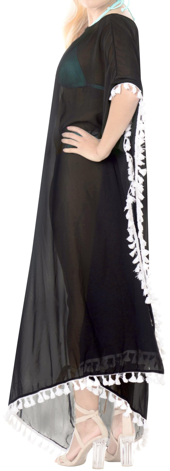 La Leela LA LEELA Chiffon Solid Long Caftan Dress Women Black_4114 OSFM 14-18W [L-2X]
