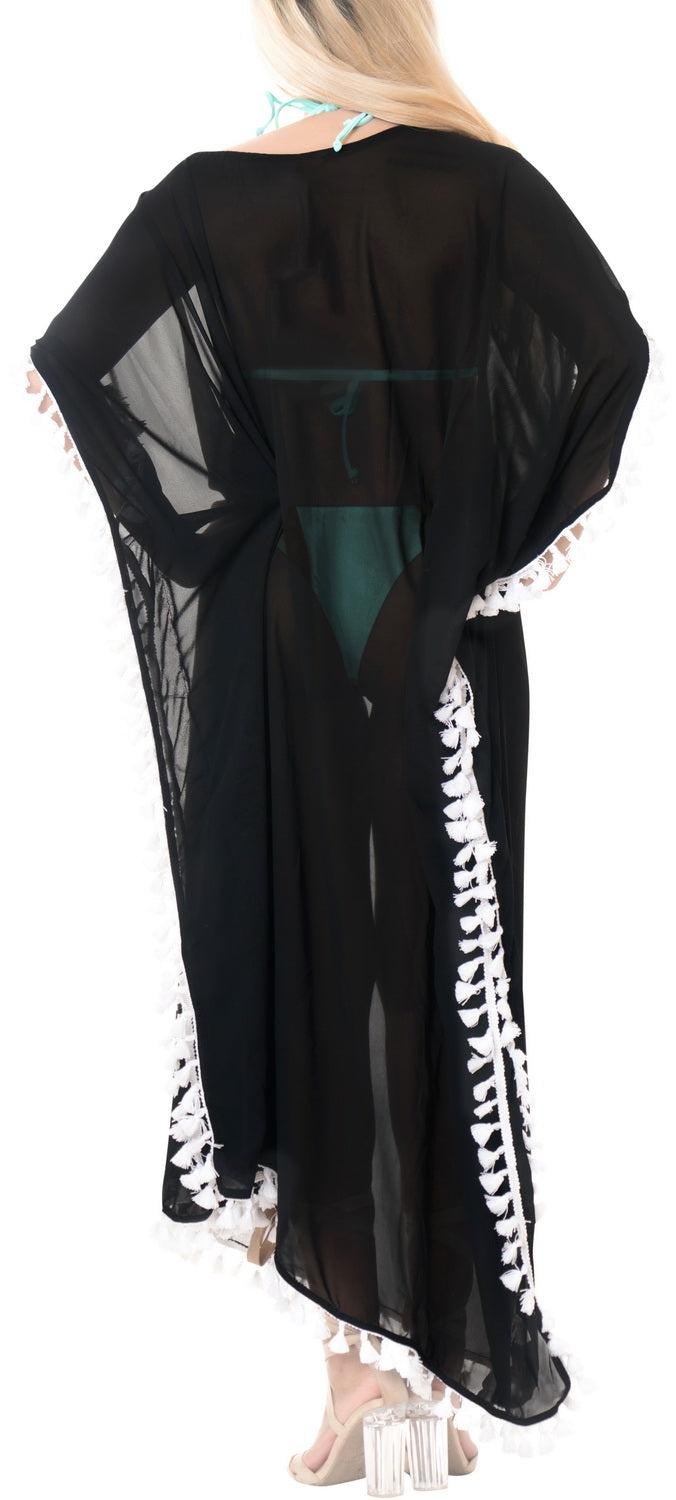 La Leela LA LEELA Chiffon Solid Long Caftan Dress Women Black_4114 OSFM 14-18W [L-2X]