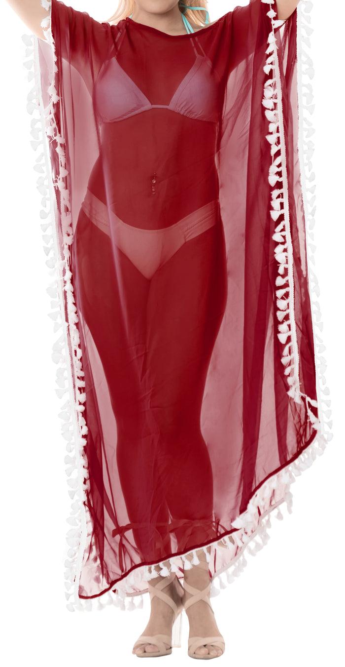 la leela LA LEELA Chiffon Solid Long Caftan Tunic Dress Women Red_4112 OSFM 14-18W [L-2X]